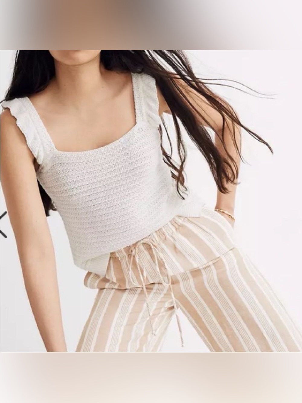 Madewell Cream Knit Ruffle-Strap Tank